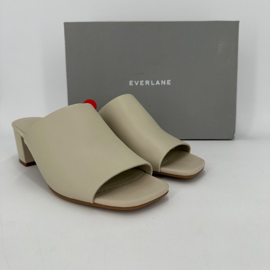Everlane The Leather Mule Sandal In Bone Size 10 Women's Slip-On 2" Block Heel